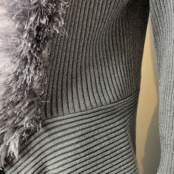 Lauren Michelle Faux Fur Lined Asymmetrical Open Front Cardigan silver Large - Picture 6 of 7